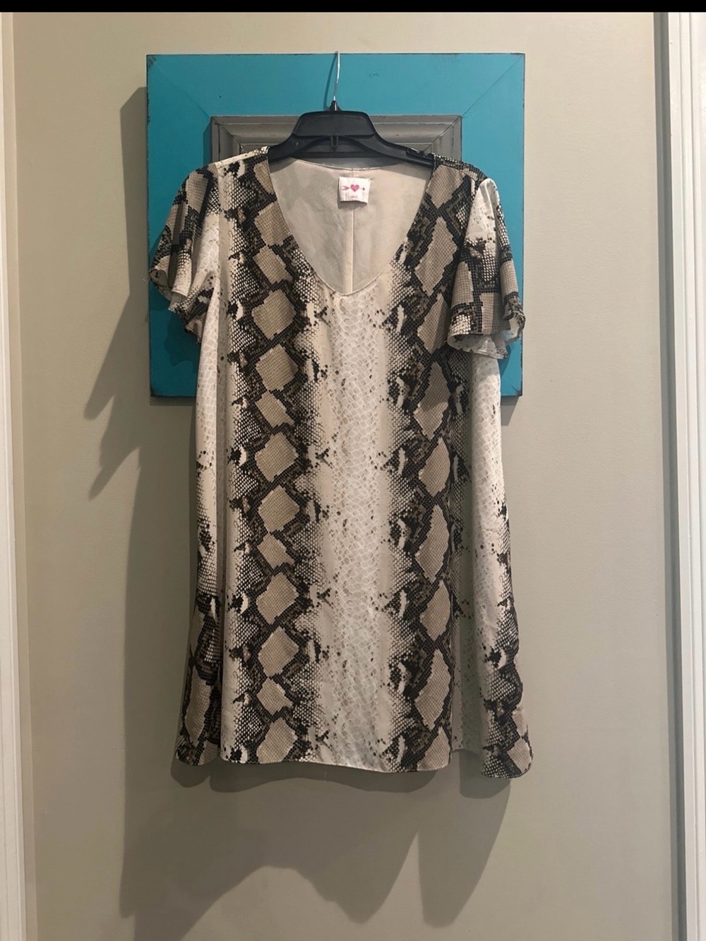 Buddy Love Snake Print V-Neck Short Sleeve Dress - Cream and Brown